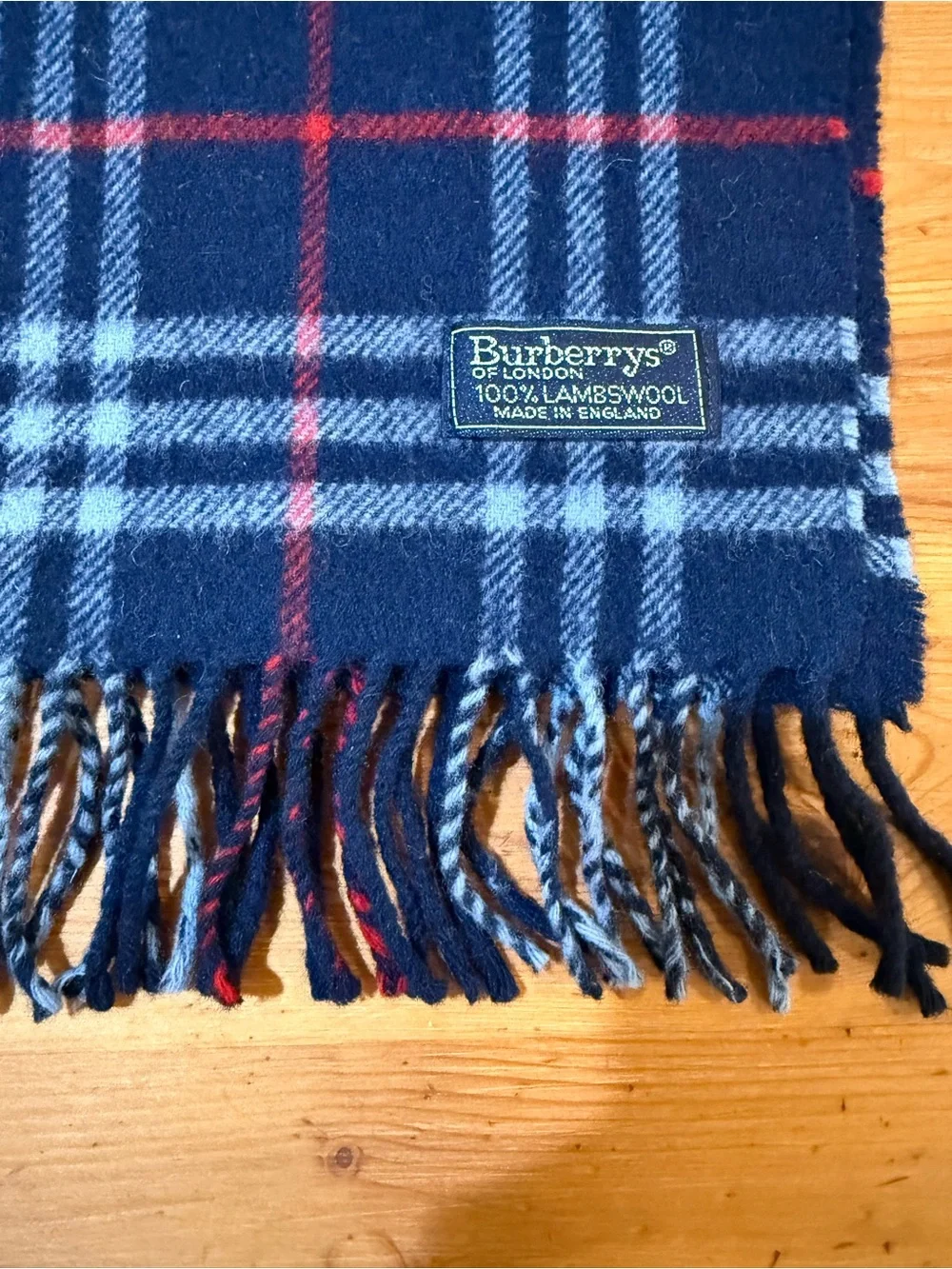 Vintage Burberrys of London Navy Check Lambswool Scarf Made in England Plaid